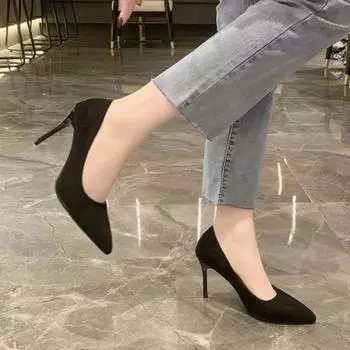 Ladies Shoes 2024 High Quality Slip on Women s Pumps Autumn Pointed Toe Solid Flock Shallow Mouth Fashion Dress Pumps Women 36