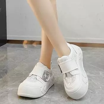 Ladies Shoes 2024 Hot Sale Mesh Women s Vulcanize Shoes Outdoor Women Sneakers Bling Crystal Platform Flat Women s Casual Shoes 35 белый