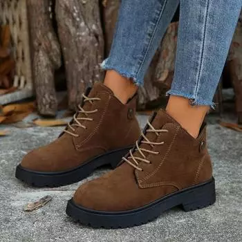 Женская обувь 2024 года, горячая распродажа, современные женские ботинки, лаконичные ботильоны, женские, с круглым носком, со средним каблуком, со шнуровкой спереди, большие размеры, женская обувь 35