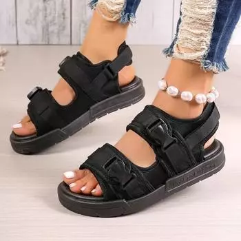 Ladies Shoes 2024 Hot Sale Open Toe Women s Sandals Summer Rome Simple Solid Outdoor Casual Flat Comfortable Large Size Sandals 36 чёрный