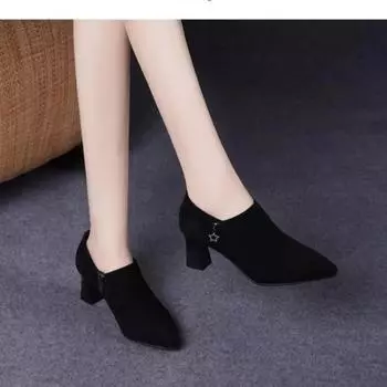 Ladies Shoes 2024 Hot Sale Side Zip Women s High Heels Fashion Office & Career Pumps Women Pointed Toe Chunky Heels Shoes Women 35