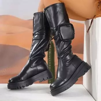 Ladies Shoes 2024 New Modern Women s Boots Plus Size Knee-High Boots Women Round Toe Front Zip Platform Square Heel Shoes Women 35 покинуть белый