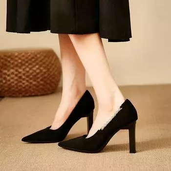 Ladies Shoes 2024 Slip on Women s High Heels Pointed Toe Party Pumps Women Metal Decoration Super High Chunky Heels Shoes Female 35