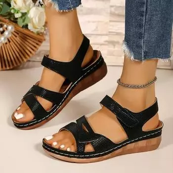 Ladies Shoes 2025 Summer Open Toe Women s Sandals Outdoor Casual Round Toe Women Print Plus Size Fashion Platform Wedge Sandals 36 белый