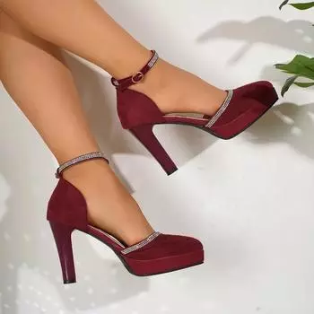 Ladies Shoes Ankle-wrap Women s High Heels Fashion Party Pumps Women Crystal Pointed Toe Thin Heel Buckle Strap Shoes Women 34