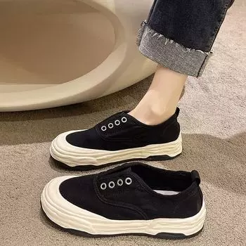 Ladies Shoes Black Slip On Women Footwear Round Toe Canvas Summer 2024 A Promotion Hot And Low Price Vulcanized For Light Sale H 35