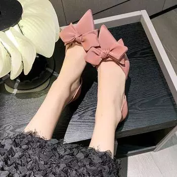Ladies Shoes Bow Footwear Pink with Medium Heels Summer 2024 Sandals for Women Office Work Designer Luxury Asian Size Trend Shoe 34