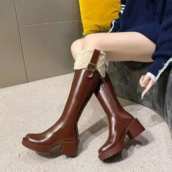 Ladies Shoes Elegant With Medium Heels Plus Warm Winter 2024 Women s Snow Boots on Offer Spring Autumn Plush No Slipery Goth 39 35