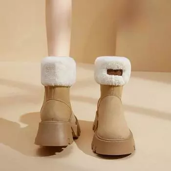 Ladies Shoes Elegant With Medium Heels Women s Snow Boots New In Padded Winter Footwear Spring Autumn Y2k Anti Skid Lamb Plush 35