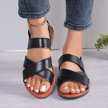Ladies Shoes Hot Sale 2024 New Fashion Buckle Women s Sandals Summer Solid Outdoor Flat Casual Women Beach Sandalias Zapatos 36 чёрный