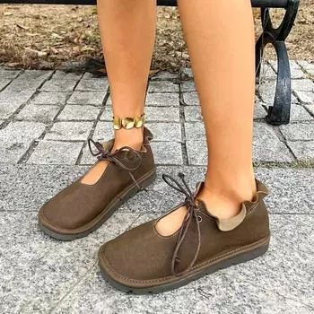 Ladies Shoes Lace Up Women s Flats Outdoor Casual Flats Women Round Toe Soft Bottom Hollow Plus Size Shoes Female 35