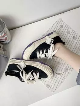 Ladies Shoes Low Black Women Footwear Flat Lace Up High Quality Y2k Fashion Cotton With Stylish Walking Promotion New In A 35