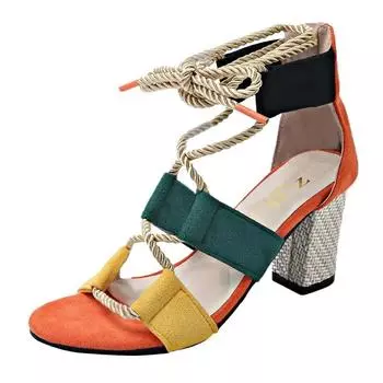 Ladies Shoes New Front Lace-up Luxury Women s Sandals Fashion Color Matching Dress Elegant Women Summer Plus Size Heeled Sandals 34