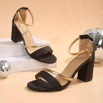 Ladies Shoes on Offer 2025 Cover Heel Women s Sandals Fashion Buckle Strap Office and Career Summer New Plus Size Heeled Sandals 36 чёрный