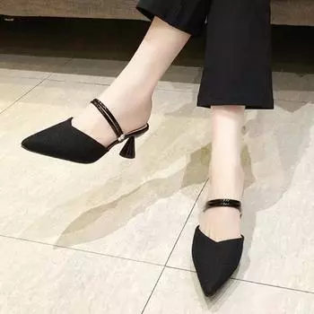 Ladies Shoes on Sale 2024 Fashion Autumn Women s Slippers Closed Toe Solid Elastic Fabric Profession Commuting Work Shoes Female 34 чёрный