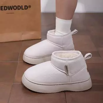 Ladies Shoes on Sale 2024 New Sleeve Women s Boots Winter Round Toe Plush Fleece for Warmth Solid Short Barrel Flat Snow Boots 36 чёрный