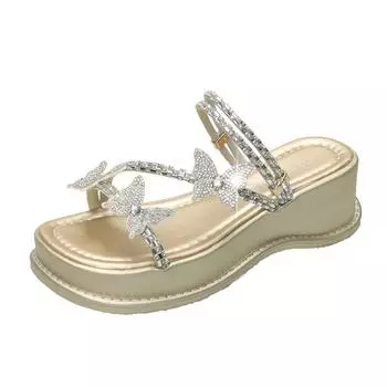 Ladies Shoes on Sale 2025 Summer Women’s Thick Sole Crystal Butterfly Sandals Round Toe Fashion Beach Outdoor & Classics Shoes 35 золотой