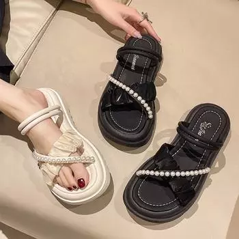 Ladies Shoes Outdoor Footwear Beach Wedge with Platform Waterproof Summer 2024 Medium Heels Sandals for Women One Word Sale H F 35