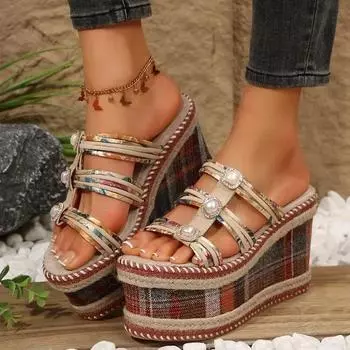 Ladies Shoes Plus Size Women s Slippers Platform Modern Slippers Women Mixed Colors Crystal Pearl Super High Wedges Sandals 36