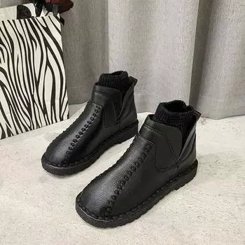 Ladies Snow Boots Black Sock Work Round Toe Female Shoes Elastic Comfrtable Sale Y2k 39 On Offer Stylish Pu Trend 2024 Hot 35