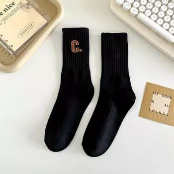 Ladies Spring and Autumn New Style Embroidered Letter Athletic Socks 1 pair