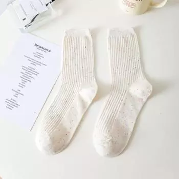Ladies Spring and Autumn Tie-in Lovely Idea Yarn Thin Solid Color Cylinder Pile Cotton Socks 1 pair