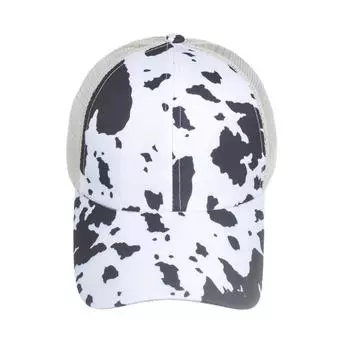 Ladies spring and summer new cow pattern cross elastic mesh ponytail baseball cap cap sun hat sun hat Adjustable