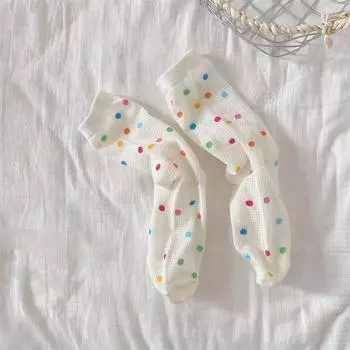 Ladies Spring and Summer Thin Striped Star Color Polka Dot Lovely Breathable Mesh Hollow Tube Stack Socks 1 pair