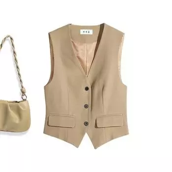 Ladies Suit, Vest, Women s Vest, Slim Fit, Layered Short Sleeveless Camisole L хаки