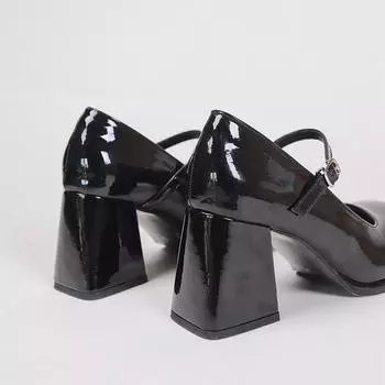 Ladies Summer Black New Small Leather Shoes Mary Janes Vintage Buckle Non-Slip Sandals Woman Medium Heels Casual Elegant Heels 36