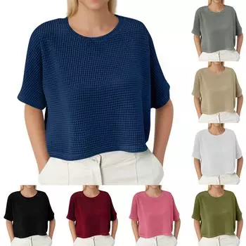 Ladies Summer Fashion Casual Solid Colour Drop Shoulder Sleeve Round Neck Short Sleeve T-Shirt Top XL белый