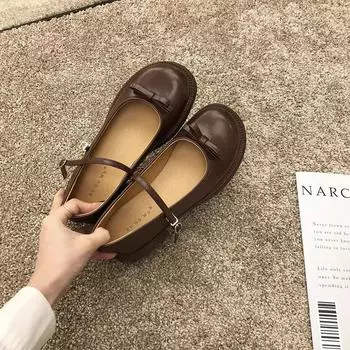 Ladies Summer Footwear Cute Japanese Style Lolita Shoes for Women 2024 with Bow Round Toe Kawaii Gothic Black Low Heel Elegant E 35