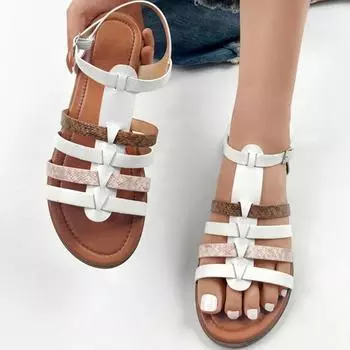 Ladies Summer Retro Sandal Ankle Strap Round Head Flats Size 36-41Roman Shoes Comfyfor Women Comfortable Soft Sole Beach Sandals 36 хаки