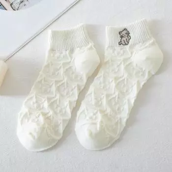 Ladies Summer Thin Lovely Embroidered Pure Cotton White Boat Socks 1 pair