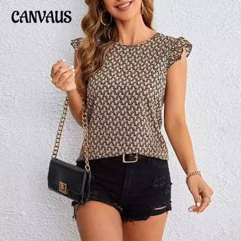 Ladies Temperament Mullet Sleeve Shirt Floral Round Neck Tie Blouse Pullover Top S хаки