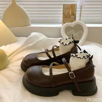 Ladies thick soled leather Shoes New versatile retro high heels Fashion elegant Mary Jane shoes Casual comfort Women pumps Mujer 35