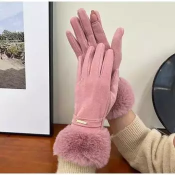 Ladies Warm Gloves Velvet Windproof and Cold Proof Touch Screen Cycling Plus Velvet Padded Outdoor Travel Winter Gloves. average size