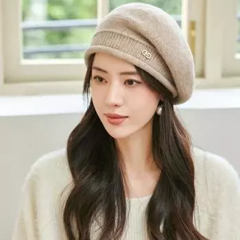 Ladies Winter Pile Hat Baggy Knitted Solid Color Elastic Retro Style Women Cap светло-серый
