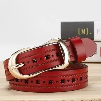 Ladies X Graphic Genuine Leather Belt Alloy Pin Buckle Casual Wear Decoration 105cm