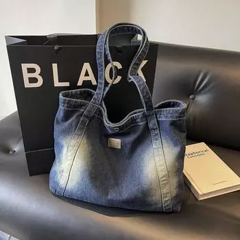 Ladies Year Mom Bag Large Capacity Washed Fashion One Shoulder Portable Crossbody Casual Women s Bag джинсовый синий