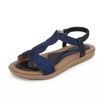 Ladiesshoes летние новые сандалии модные повседневные женские туфли со стразами на плоской подошве с эластичной резинкой на носке классные 36 тёмно-синий
