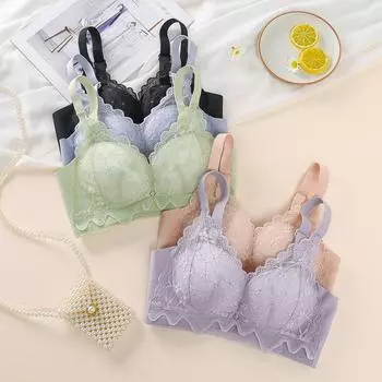 Ладонь чашки кружева латекс без боковых косточек средней толщины маленькая грудь сборка регулировка маленькая чашка красивая спина без стальных колец бюстгальтер 32/70 синий