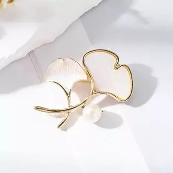 Женская одежда Брошь в форме листа гинкго с искусственным жемчугом, декоративная сумка, воротник для пальто золотистый