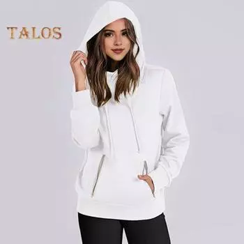 Lady Dall Winter Hoodie Zipper Pockets Elastic Cuff Solid Color Drawstring Preppy Style Long Sleeves Pullover Hooded Sport Fitness Top XL абрикосовый