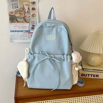 Lady High Capacity Waterproof Nylon College Backpack Trendy Girls Laptop School Bags Cute Pure Color Travel Book Bag