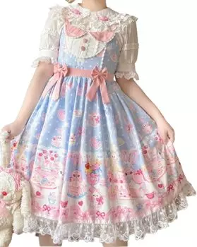 Lady Lazy Lolita JSK Джемпер Юбка Лента Цельное Платье Выкройка Кролика [Lady Lazy] (синий)