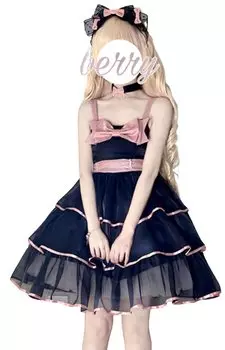 Lady Lazy Lolita One Piece JSK без рукавов длиной до колена Косплей Костюм Американский Поп [Lady Lazy] (черный) чёрный