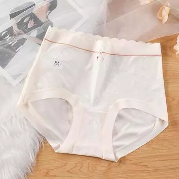 Lady Spring and Autumn Style Relief Jacquade High Waist Antibacterial Crotch Ice Silk Non-trace Underwear XL