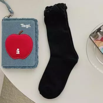 Lady Spring Solid Color Lace Pleated Bubble Mouth Tube Pile Pile Socks 1 pair