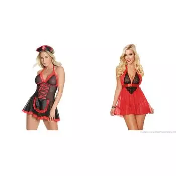 LADYSTA Женский черно-красный сетчатый костюм горничной для ролевых игр и женское красное ночное белье свободного размера ( S M L)